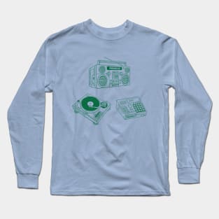 Boombox, Beat Maker, Turntable (Cadmium Green Lines) Analog / Music Long Sleeve T-Shirt